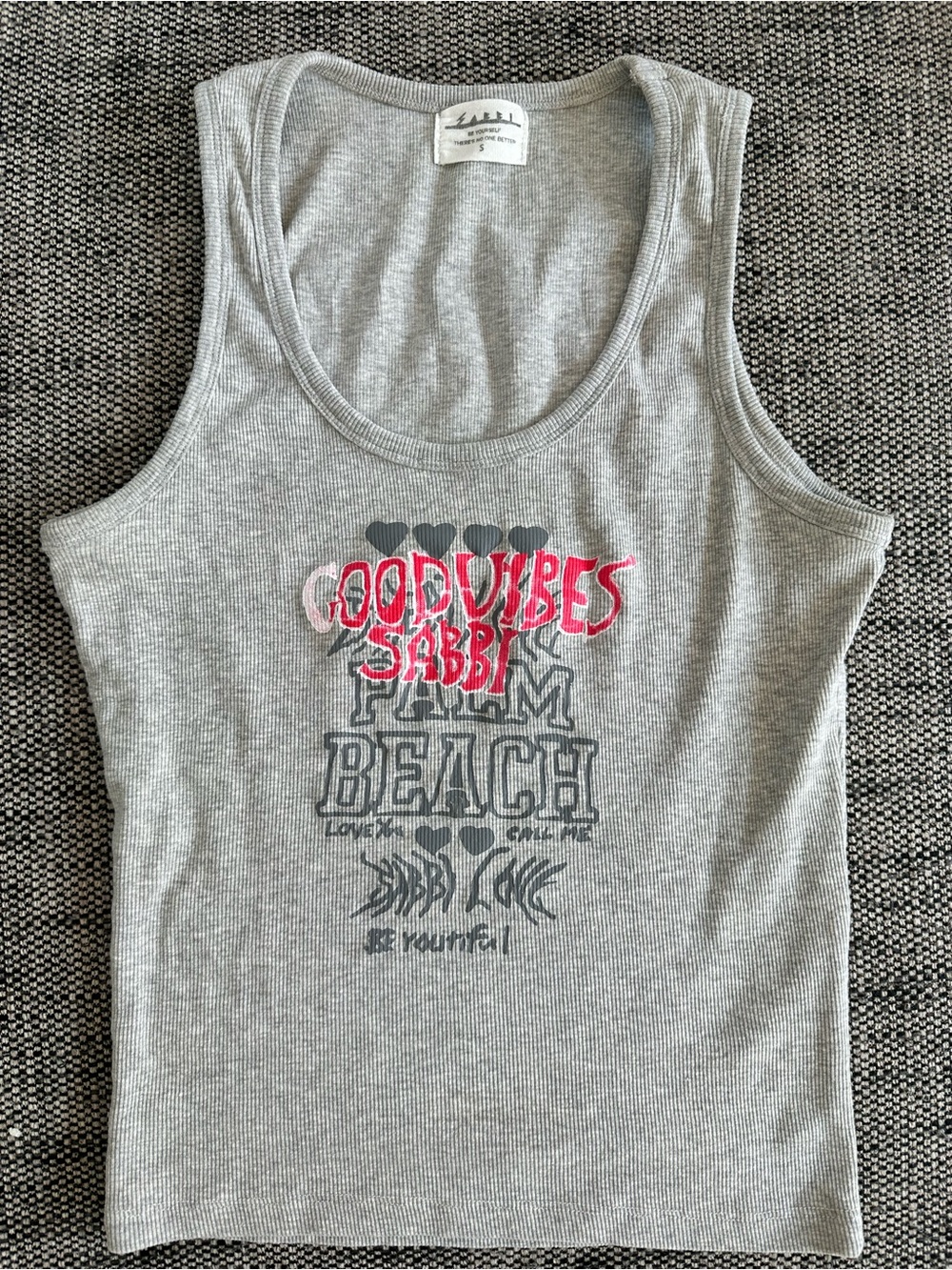 Sabbi Good Vibes Grey Ribbed Tank Top